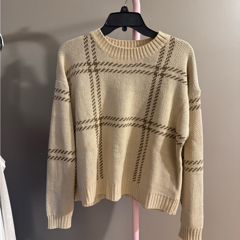 SHEIN Beige Plaid Sweater